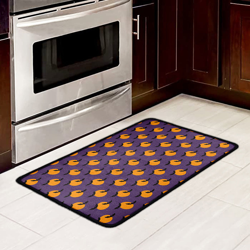 Halloween Bat And Moon Pattern Print Kitchen Mat