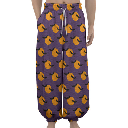 Halloween Bat And Moon Pattern Print Lantern Pants