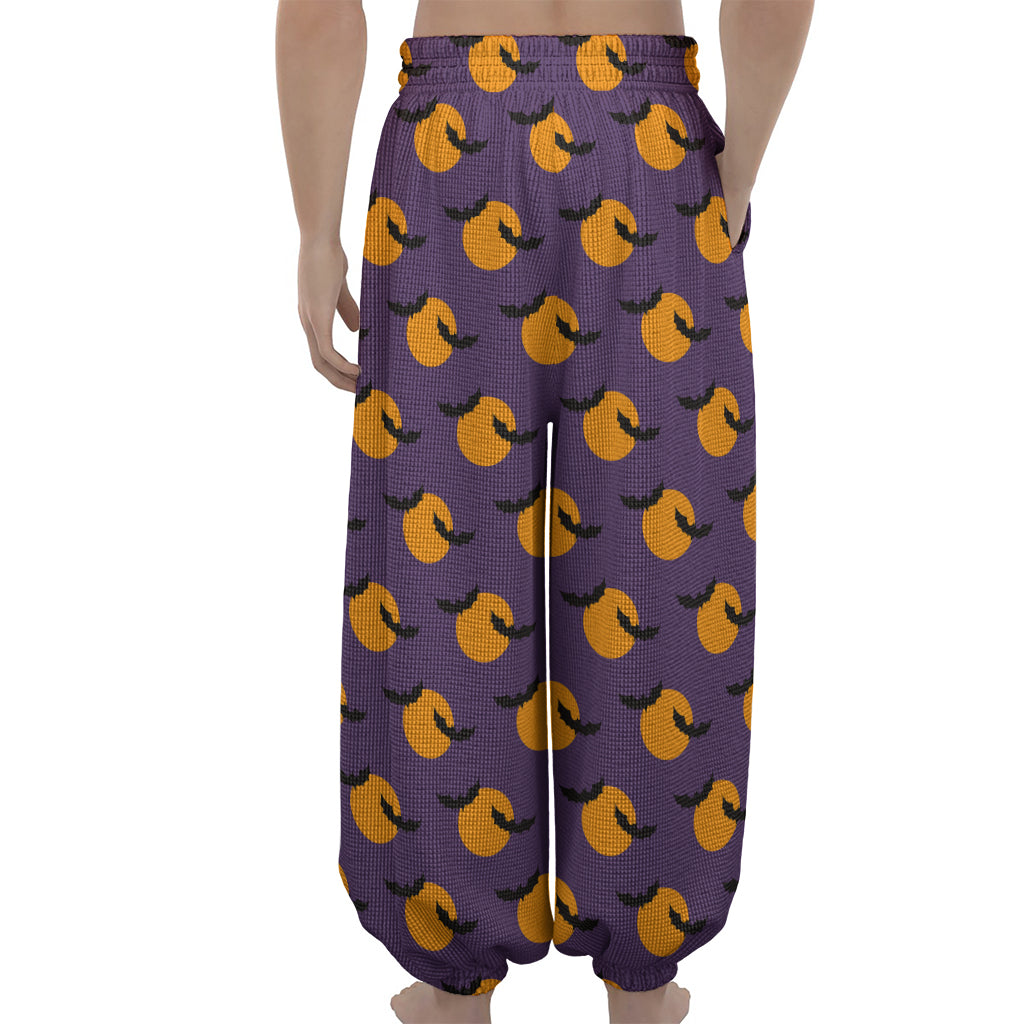 Halloween Bat And Moon Pattern Print Lantern Pants
