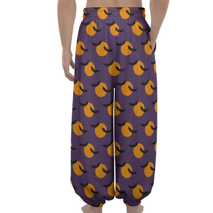 Halloween Bat And Moon Pattern Print Lantern Pants