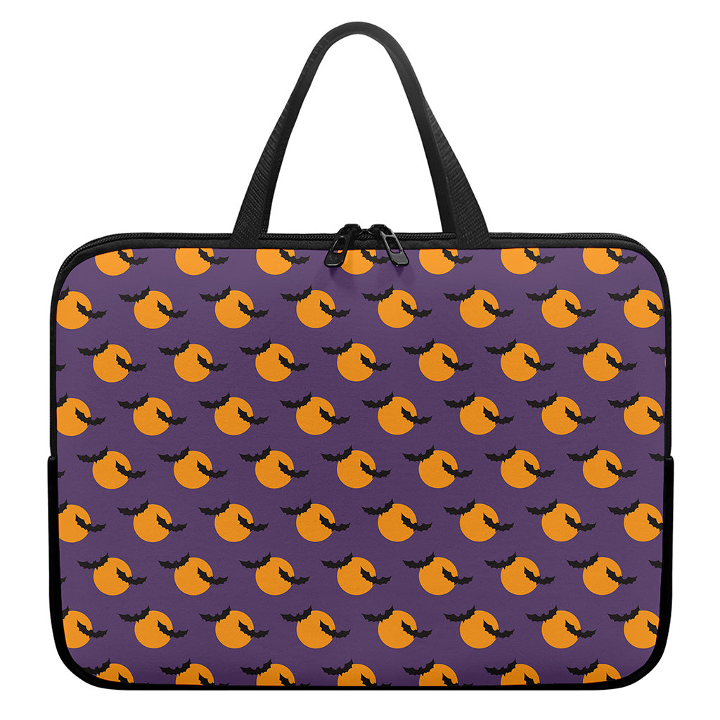 Halloween Bat And Moon Pattern Print Laptop Sleeve With Handle