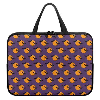 Halloween Bat And Moon Pattern Print Laptop Sleeve With Handle