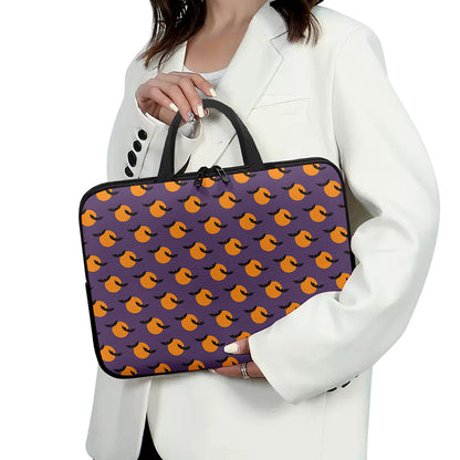 Halloween Bat And Moon Pattern Print Laptop Sleeve With Handle