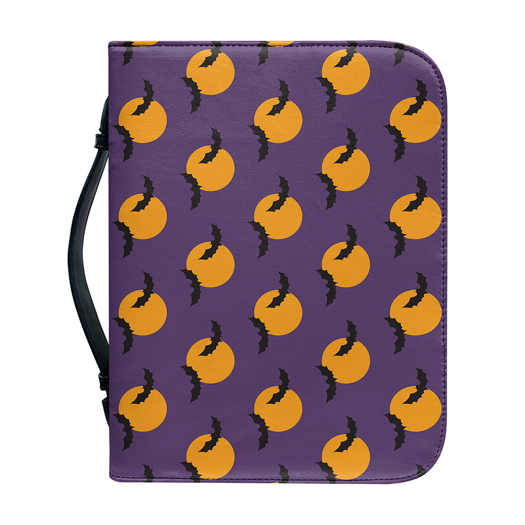 Halloween Bat And Moon Pattern Print Leather Bible Cover
