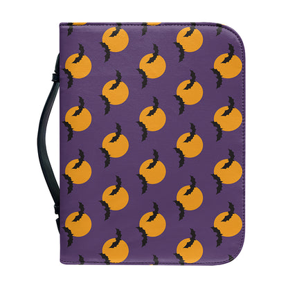 Halloween Bat And Moon Pattern Print Leather Bible Cover