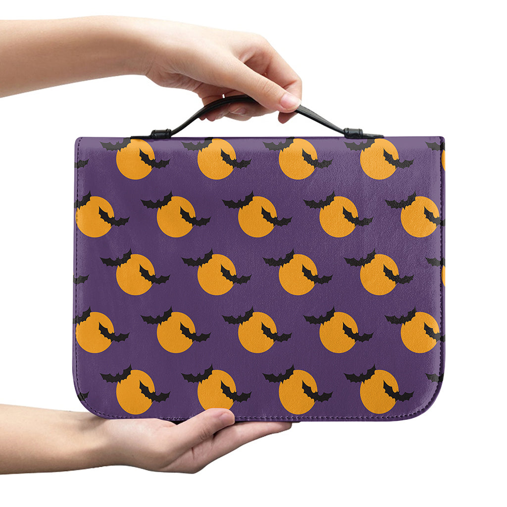 Halloween Bat And Moon Pattern Print Leather Bible Cover