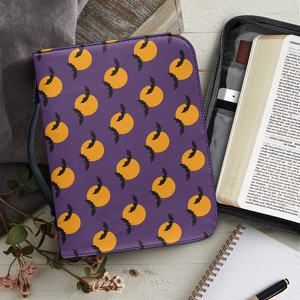 Halloween Bat And Moon Pattern Print Leather Bible Cover