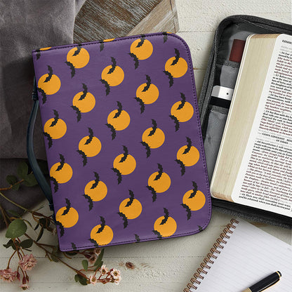 Halloween Bat And Moon Pattern Print Leather Bible Cover