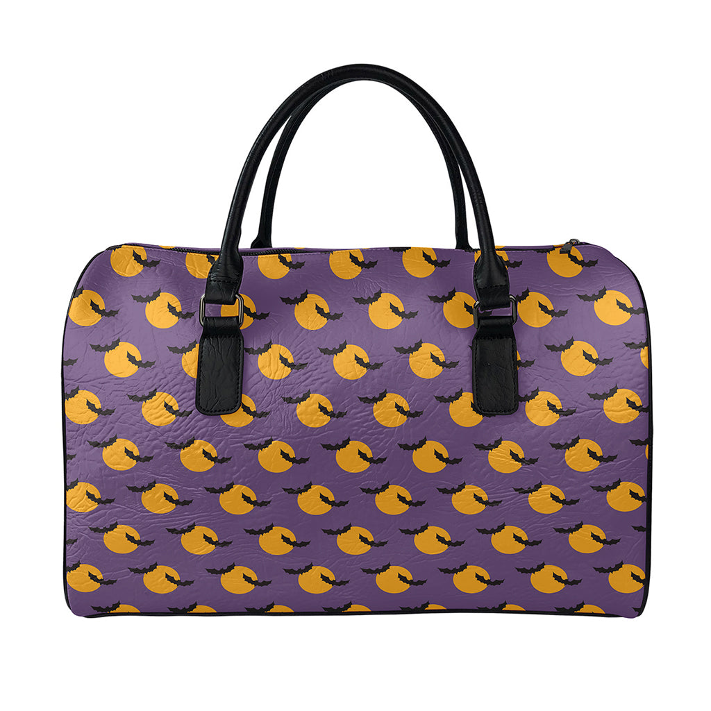 Halloween Bat And Moon Pattern Print Leather Duffle Bag
