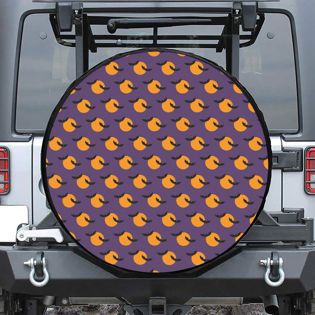 Halloween Bat And Moon Pattern Print Leather Spare Tire Cover