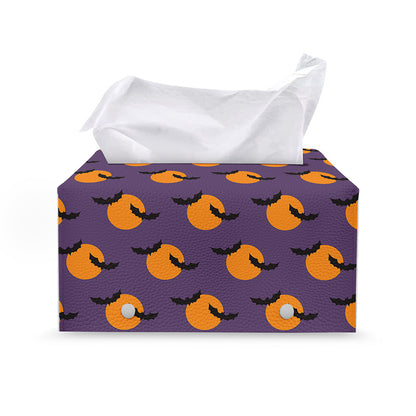 Halloween Bat And Moon Pattern Print Leather Tissue Box Cover