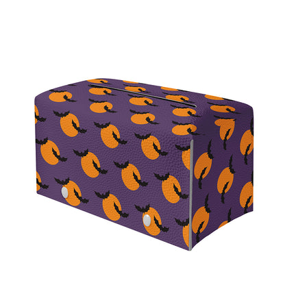 Halloween Bat And Moon Pattern Print Leather Tissue Box Cover