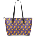 Halloween Bat And Moon Pattern Print Leather Tote Bag With Zipper