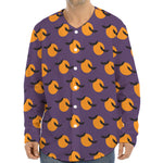 Halloween Bat And Moon Pattern Print Long Sleeve Baseball Jersey