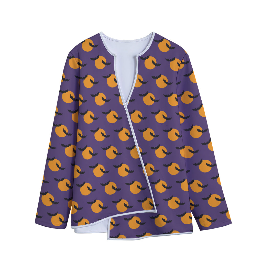 Halloween Bat And Moon Pattern Print Long Sleeve Short Coat