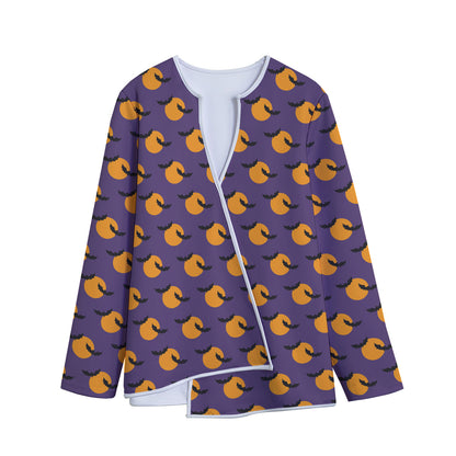 Halloween Bat And Moon Pattern Print Long Sleeve Short Coat