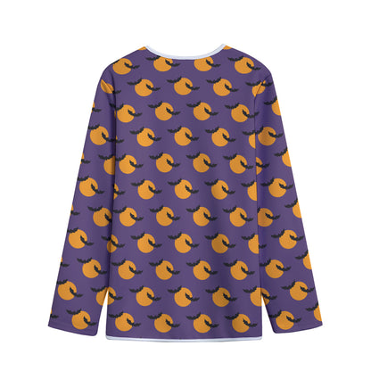 Halloween Bat And Moon Pattern Print Long Sleeve Short Coat