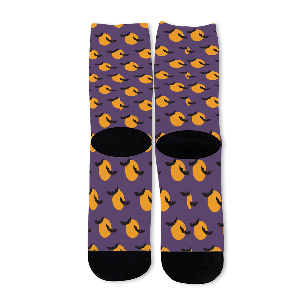Halloween Bat And Moon Pattern Print Long Socks