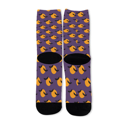 Halloween Bat And Moon Pattern Print Long Socks