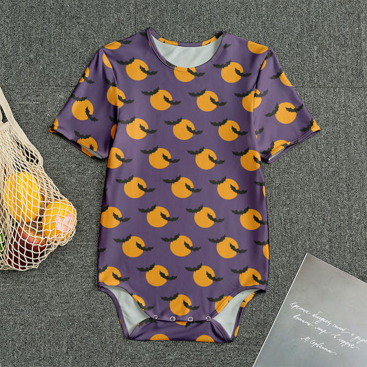 Halloween Bat And Moon Pattern Print Men's Bodysuit
