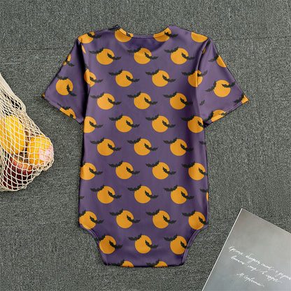 Halloween Bat And Moon Pattern Print Men's Bodysuit