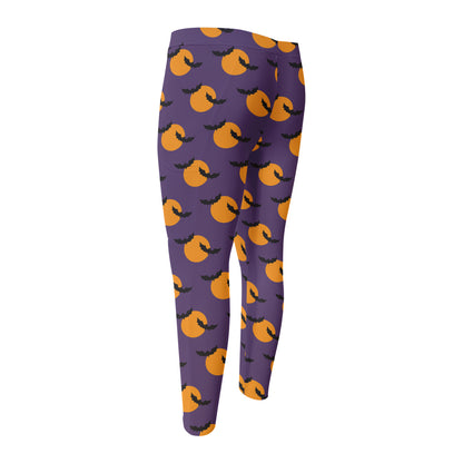 Halloween Bat And Moon Pattern Print Men's Compression Pants