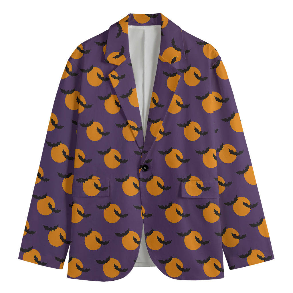 Halloween Bat And Moon Pattern Print Men's Cotton Blazer