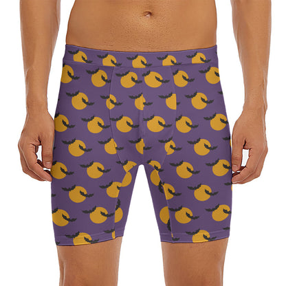 Halloween Bat And Moon Pattern Print Men's Long Boxer Briefs