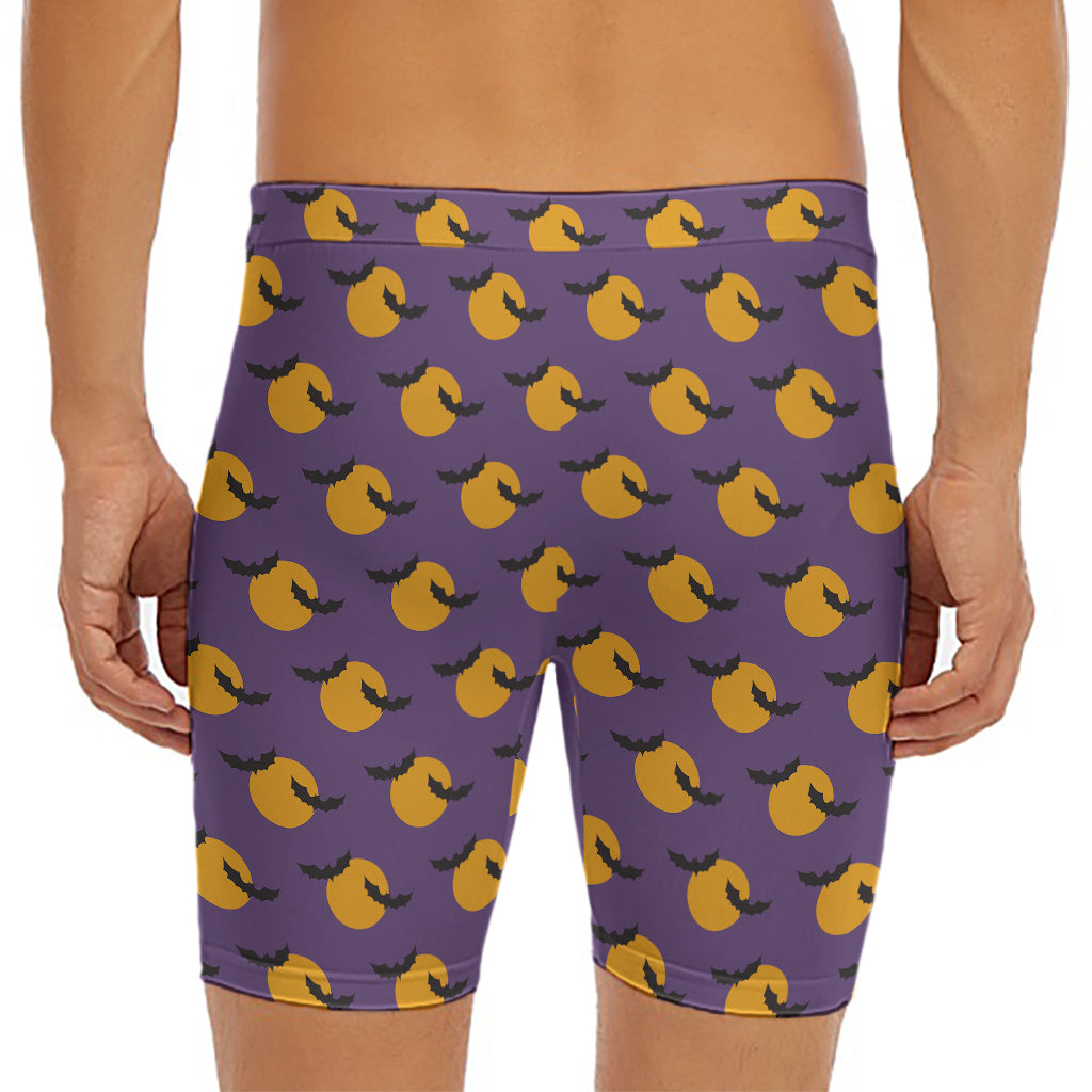 Halloween Bat And Moon Pattern Print Men's Long Boxer Briefs