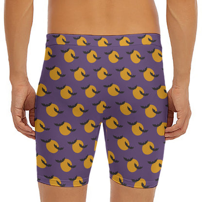 Halloween Bat And Moon Pattern Print Men's Long Boxer Briefs
