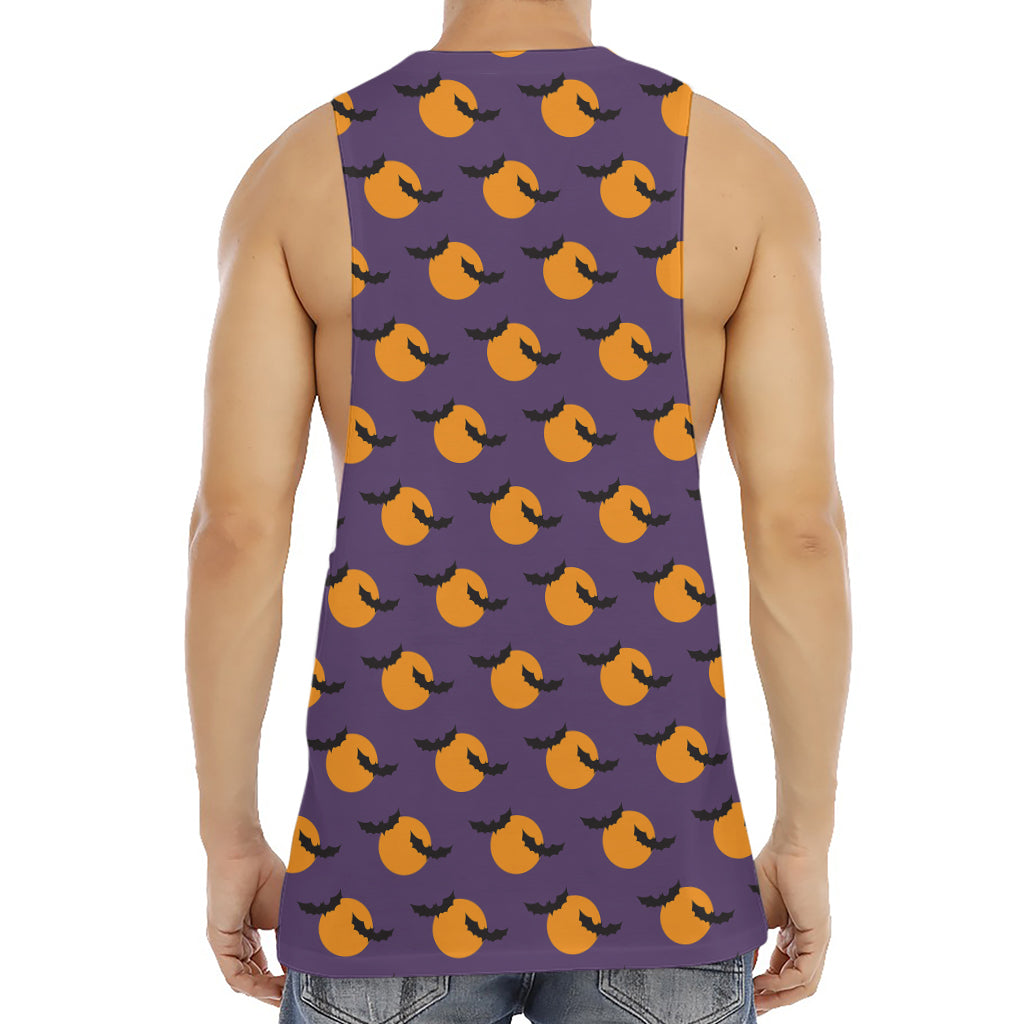 Halloween Bat And Moon Pattern Print Men's Muscle Tank Top