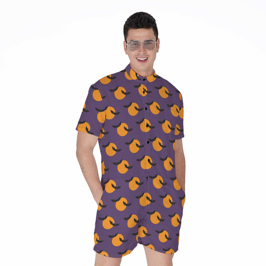 Halloween Bat And Moon Pattern Print Men's Rompers