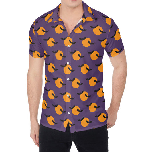 Halloween Bat And Moon Pattern Print Men's Shirt