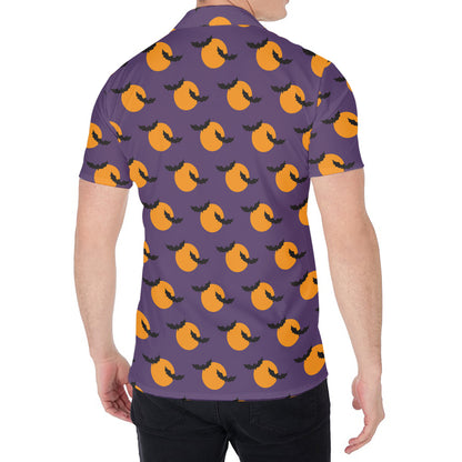 Halloween Bat And Moon Pattern Print Men's Shirt
