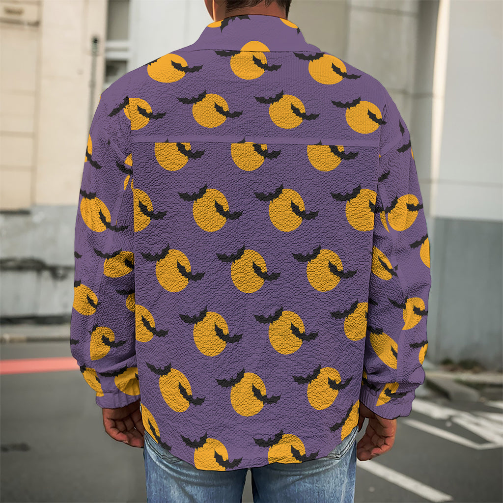 Halloween Bat And Moon Pattern Print Men's Shirt Jacket