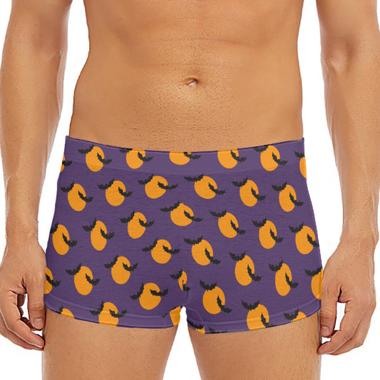 Halloween Bat And Moon Pattern Print Men's Short Boxer Briefs