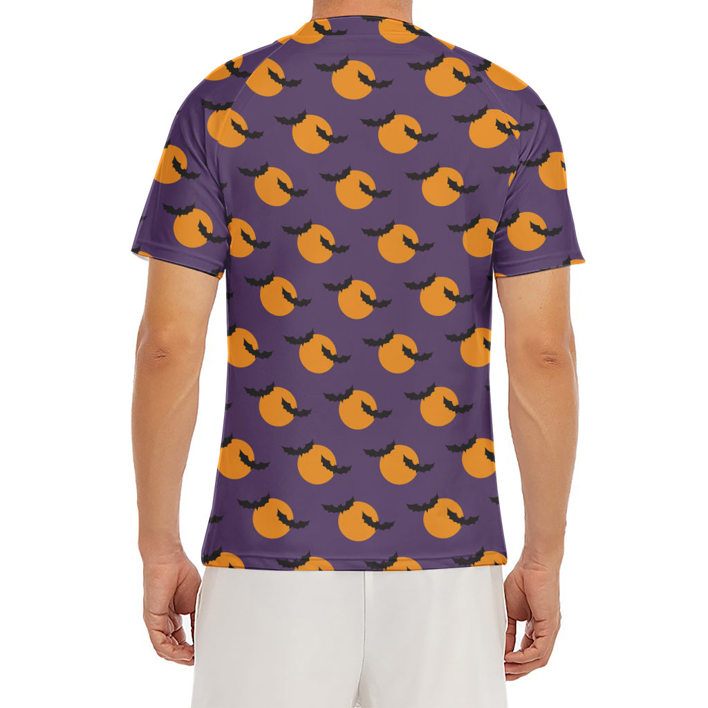 Halloween Bat And Moon Pattern Print Men's Short Sleeve Rash Guard