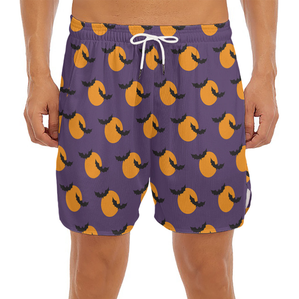 Halloween Bat And Moon Pattern Print Men's Split Running Shorts