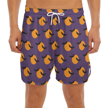 Halloween Bat And Moon Pattern Print Men's Split Running Shorts