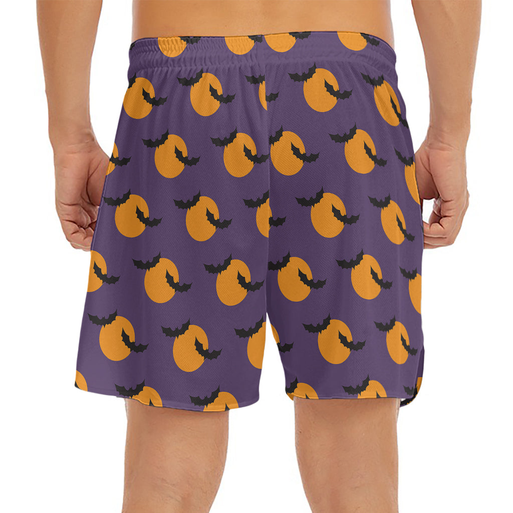 Halloween Bat And Moon Pattern Print Men's Split Running Shorts