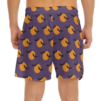 Halloween Bat And Moon Pattern Print Men's Split Running Shorts