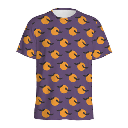 Halloween Bat And Moon Pattern Print Men's Sports T-Shirt