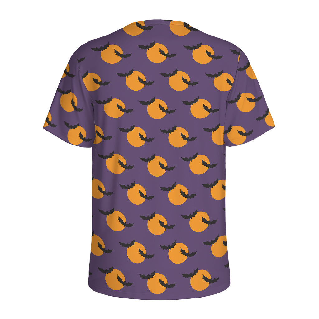 Halloween Bat And Moon Pattern Print Men's Sports T-Shirt