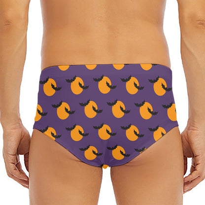 Halloween Bat And Moon Pattern Print Men's Triangle Swim Briefs