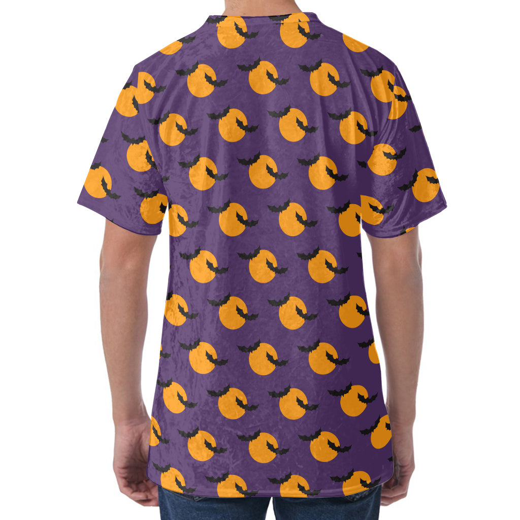 Halloween Bat And Moon Pattern Print Men's Velvet T-Shirt