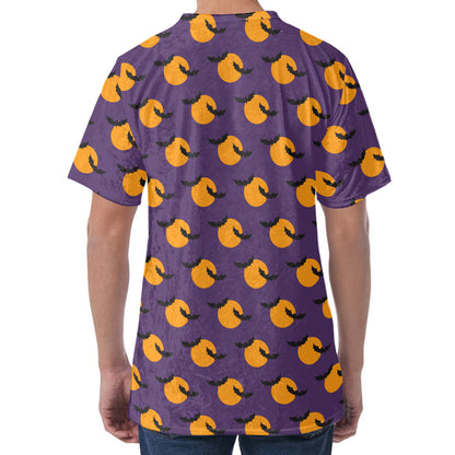 Halloween Bat And Moon Pattern Print Men's Velvet T-Shirt