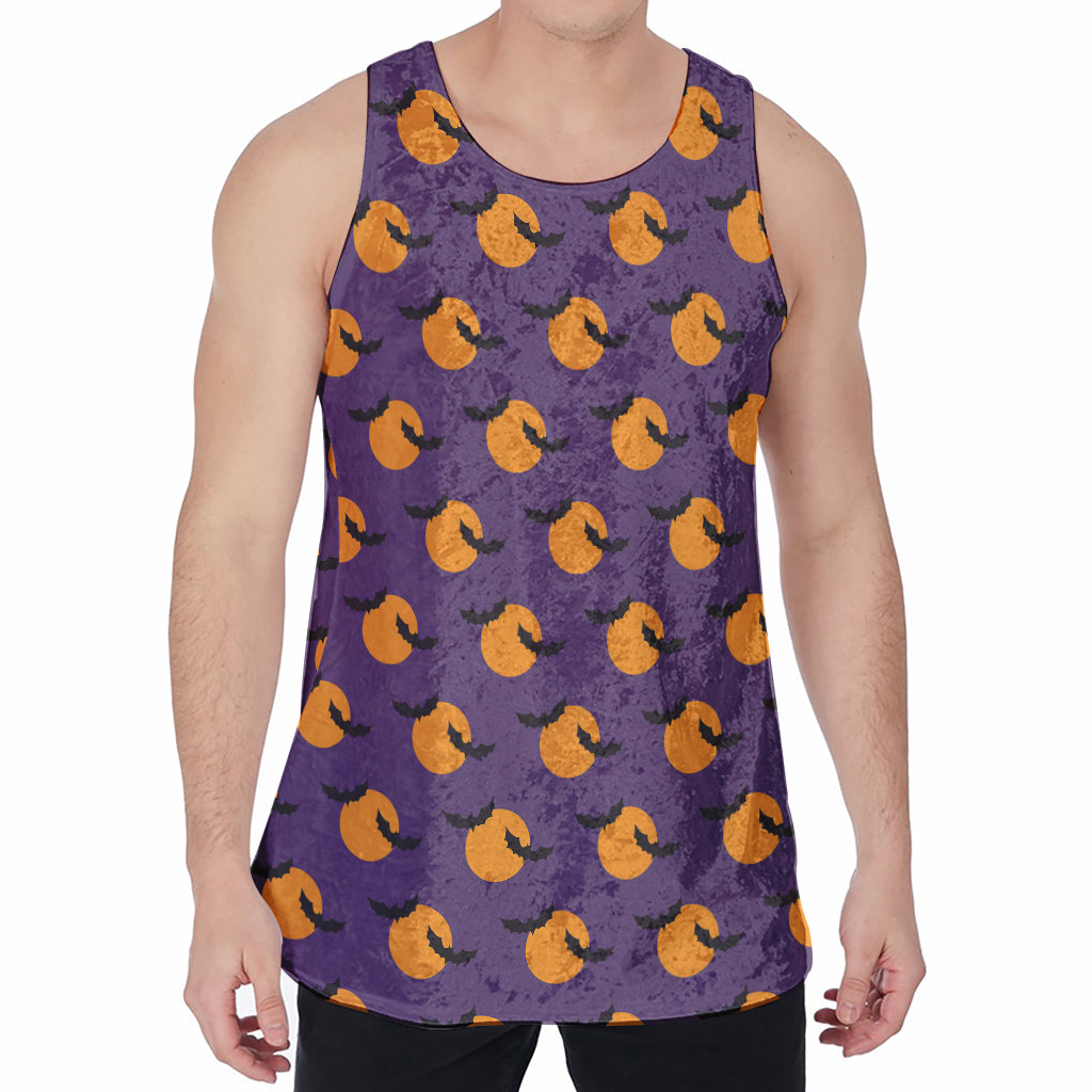 Halloween Bat And Moon Pattern Print Men's Velvet Tank Top