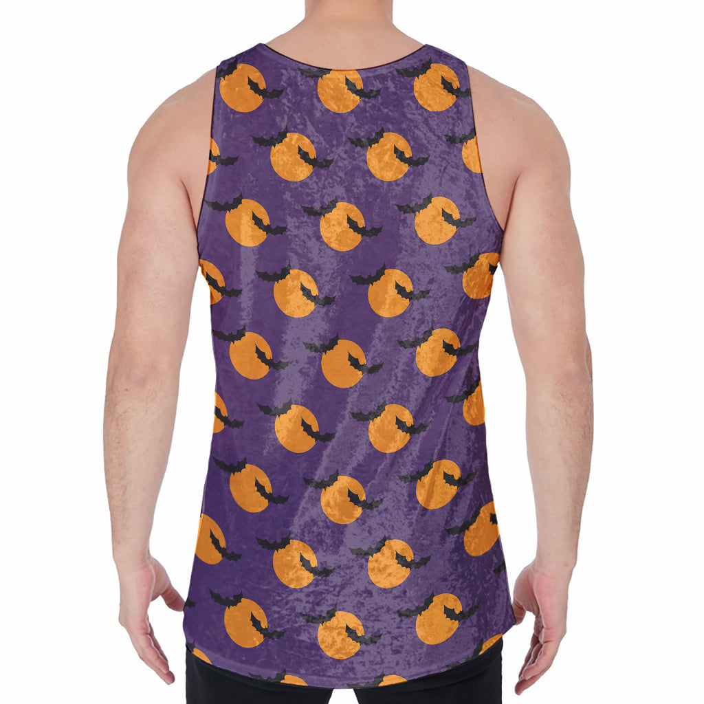 Halloween Bat And Moon Pattern Print Men's Velvet Tank Top