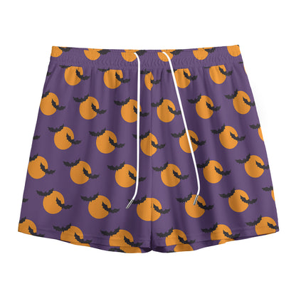 Halloween Bat And Moon Pattern Print Mesh Shorts