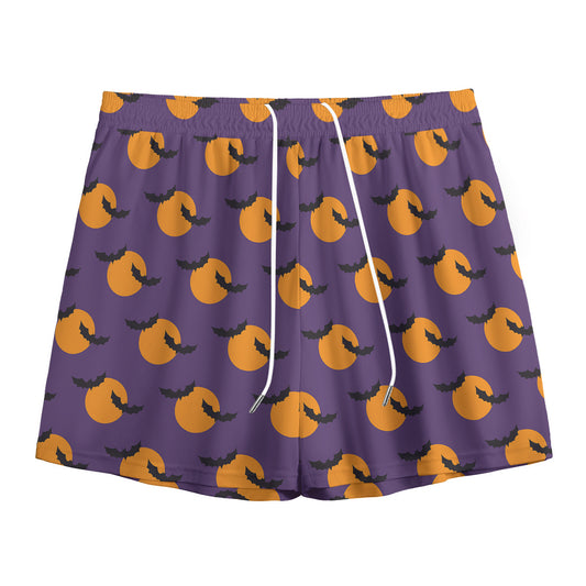 Halloween Bat And Moon Pattern Print Mesh Shorts